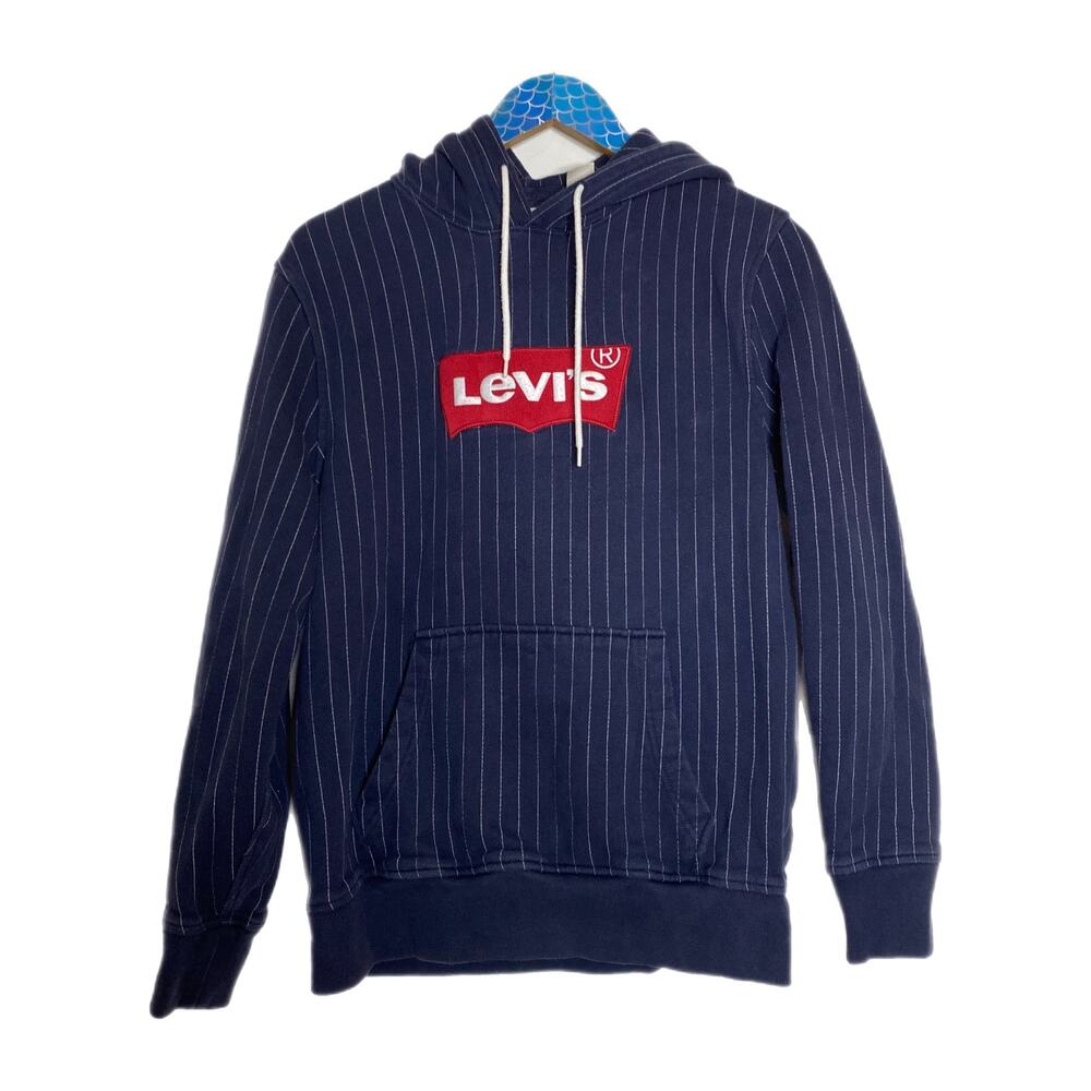 Levi's Logo Patch Navy Striped Drawstring Hoodie … - image 2